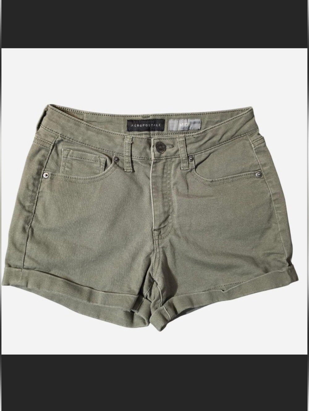 Aeropostale Midi faded olive green cuffed Denim shorts
